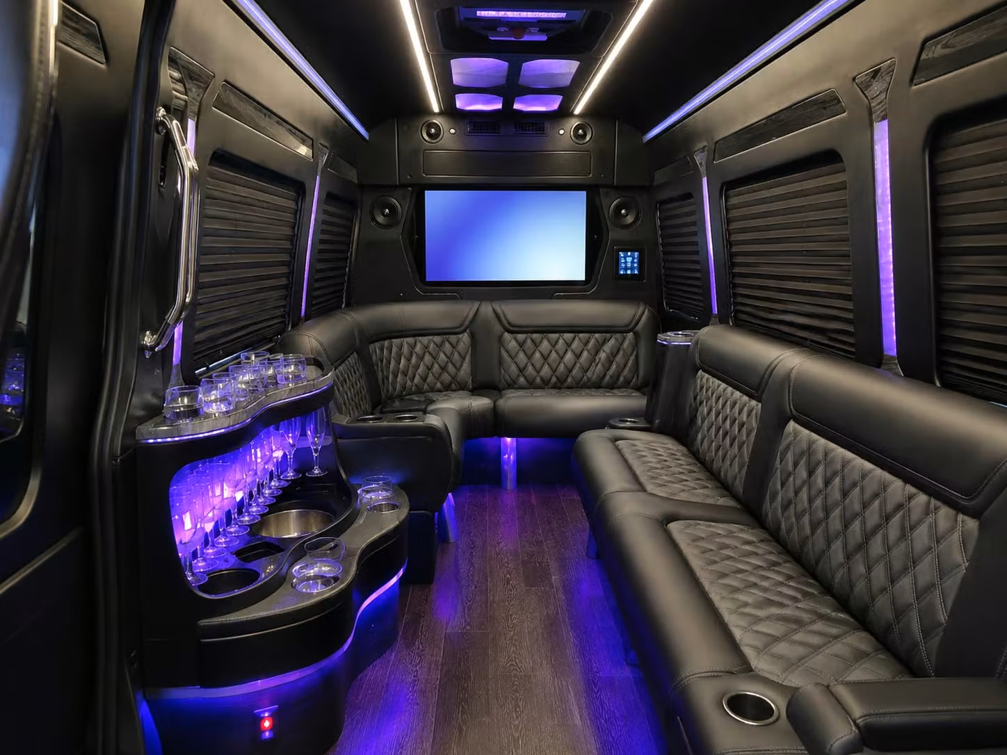 a private sprinter van for the wedding party getting ready in rio rancho